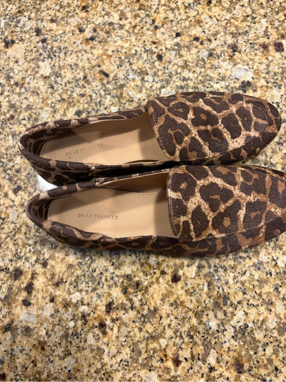 Dear Frances Gia Leopard Calf Hair Loafers 36 US 6 Gold Tan Flats Slip On Italy